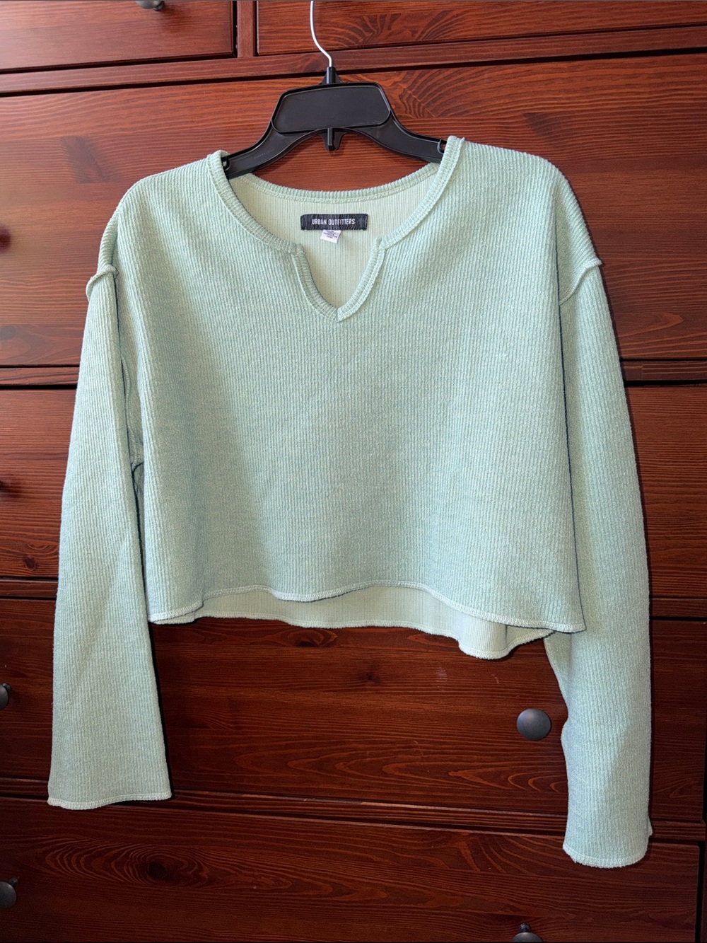 Urban Outfitters Parker Notch Neck Ribbed Long Sleeve Top